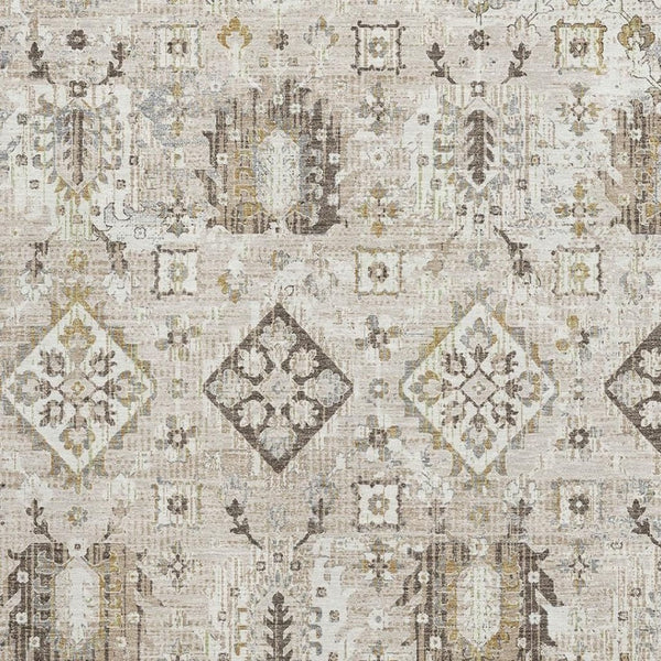 HomeRoots 8' Linen and Ivory Oriental Washable Round Rug - Stain-Resistant, UV Protected, Durable Design! 710541