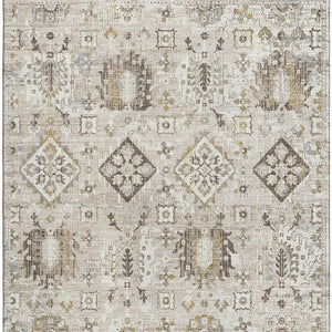 HomeRoots 8' Linen and Ivory Oriental Washable Round Rug - Stain-Resistant, UV Protected, Durable Design! 710541