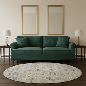 HomeRoots 8' X 10' Linen and Ivory Oriental Area Rug with UV Protection - Washable, Stylish, Pet-Friendly Design! 710542