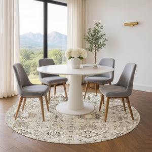 HomeRoots 8' X 10' Linen and Ivory Oriental Area Rug with UV Protection - Washable, Stylish, Pet-Friendly Design! 710542