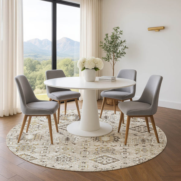 HomeRoots 8' X 10' Linen and Ivory Oriental Area Rug with UV Protection - Washable, Stylish, Pet-Friendly Design! 710542