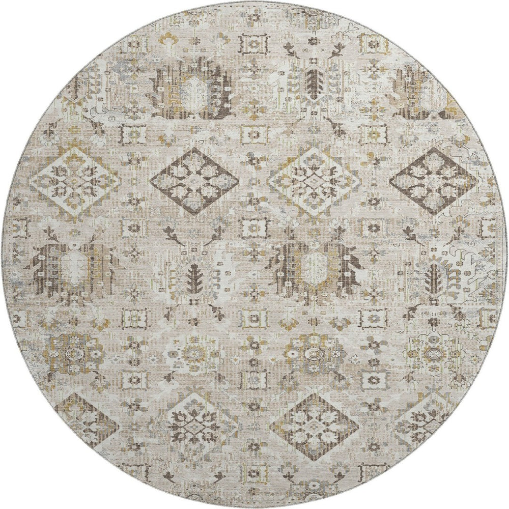 HomeRoots 8' X 10' Linen and Ivory Oriental Area Rug with UV Protection - Washable, Stylish, Pet-Friendly Design! 710542