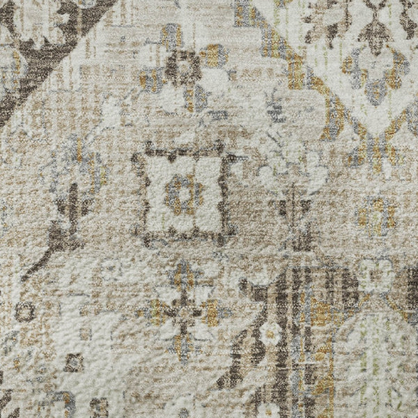 HomeRoots 8' X 10' Linen and Ivory Oriental Area Rug with UV Protection - Washable, Stylish, Pet-Friendly Design! 710542