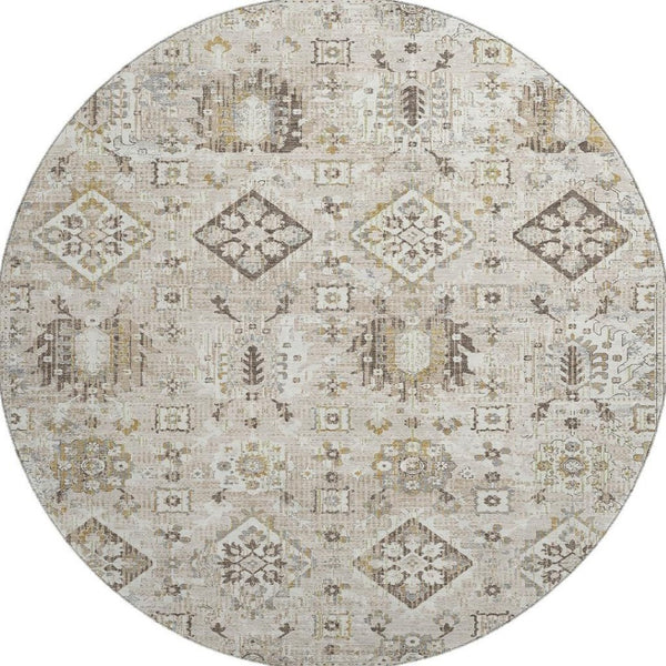 HomeRoots 8' X 10' Linen and Ivory Oriental Area Rug with UV Protection - Washable, Stylish, Pet-Friendly Design! 710542