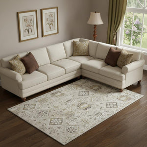 HomeRoots 10' X 14' Linen and Ivory Oriental Washable Rug – Durable, Stylish, Stain-Resistant with UV Protection 710544