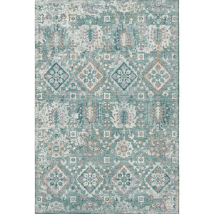 HomeRoots 5' X 8' Pale Aqua & Ivory Oriental Washable Area Rug with UV Protection for Homes with Kids & Pets 710546