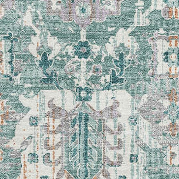 HomeRoots 8' Pale Aqua and Ivory Oriental Washable Round Rug - Stain Resistant, UV Protected, Kid Friendly! 710547