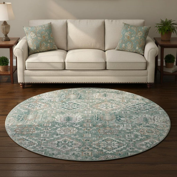HomeRoots 8' X 10' Pale Aqua & Ivory Oriental Washable Area Rug - UV Protected, Durable, Elegant Design! 710548