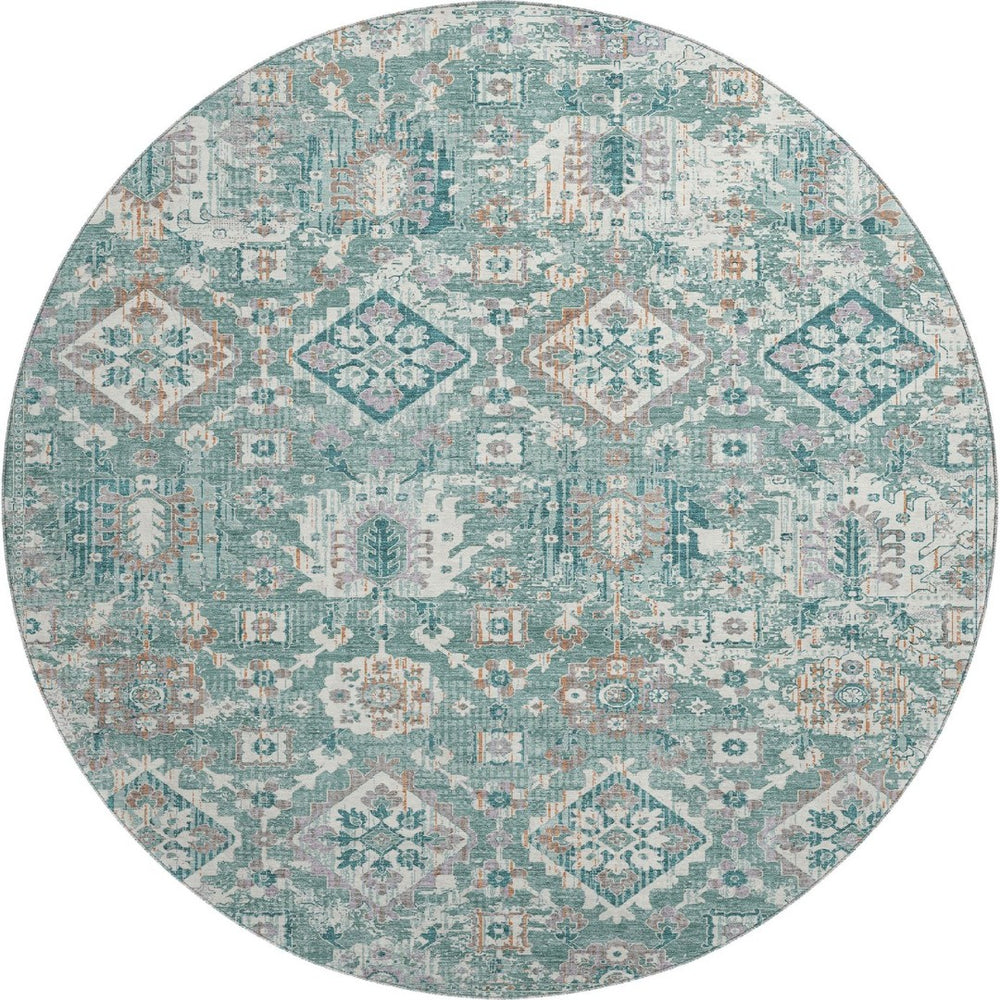 HomeRoots 8' X 10' Pale Aqua & Ivory Oriental Washable Area Rug - UV Protected, Durable, Elegant Design! 710548