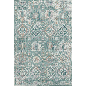 HomeRoots 9' X 12' Pale Aqua and Ivory Oriental Area Rug – Washable, Stain-Resistant, UV Protected for Durability 710549