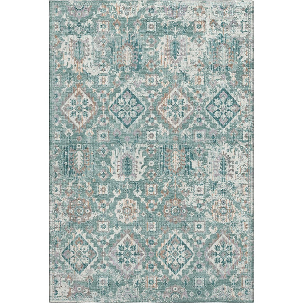 HomeRoots 9' X 12' Pale Aqua and Ivory Oriental Area Rug – Washable, Stain-Resistant, UV Protected for Durability 710549