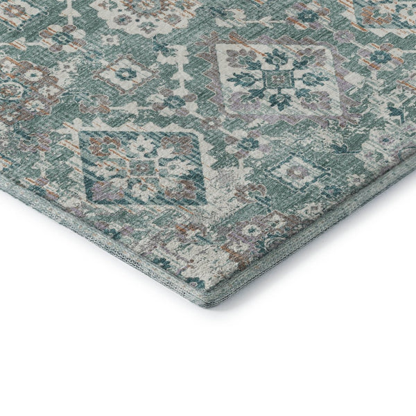HomeRoots 9' X 12' Pale Aqua and Ivory Oriental Area Rug – Washable, Stain-Resistant, UV Protected for Durability 710549