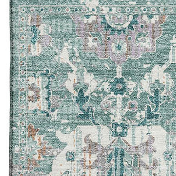 HomeRoots 9' X 12' Pale Aqua and Ivory Oriental Area Rug – Washable, Stain-Resistant, UV Protected for Durability 710549
