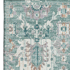 HomeRoots 9' X 12' Pale Aqua and Ivory Oriental Area Rug – Washable, Stain-Resistant, UV Protected for Durability 710549