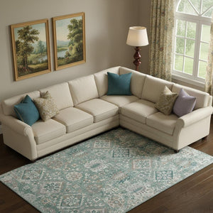 HomeRoots 10' Pale Aqua & Ivory Oriental Washable Area Rug - UV Protected, Stain Resistant for Busy Homes 710550