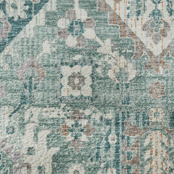 HomeRoots 10' Pale Aqua & Ivory Oriental Washable Area Rug - UV Protected, Stain Resistant for Busy Homes 710550