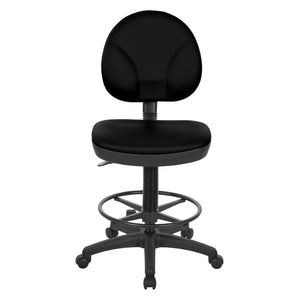 OSP Home Furnishings Sculptured Ergonomic Drafting Chair with Lumbar Support Padded Seat and Adjustable Footring Black DC550-R107