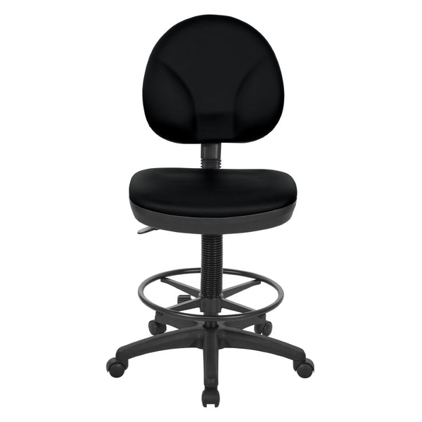 OSP Home Furnishings Sculptured Ergonomic Drafting Chair with Lumbar Support Padded Seat and Adjustable Footring Black DC550-R107