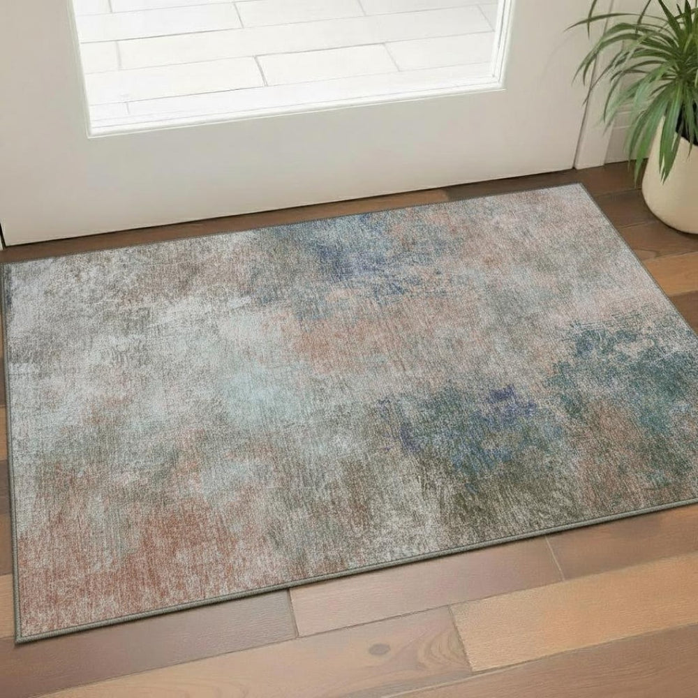 HomeRoots 5' X 8' Copper And Blue Abstract Area Rug – Stylish, Washable, UV-Protected for Busy Homes & Pets 710552