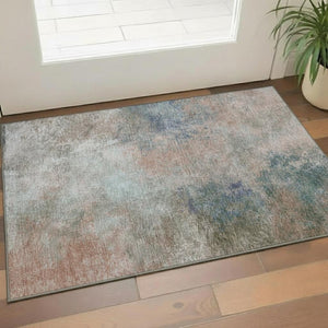 HomeRoots 5' X 8' Copper And Blue Abstract Area Rug – Stylish, Washable, UV-Protected for Busy Homes & Pets 710552