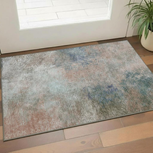 HomeRoots 5' X 8' Copper And Blue Abstract Area Rug – Stylish, Washable, UV-Protected for Busy Homes & Pets 710552