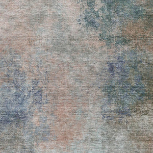 HomeRoots 8' Stylish Copper and Blue Abstract Washable Round Rug with UV Protection for Easy Care and Durability 710553