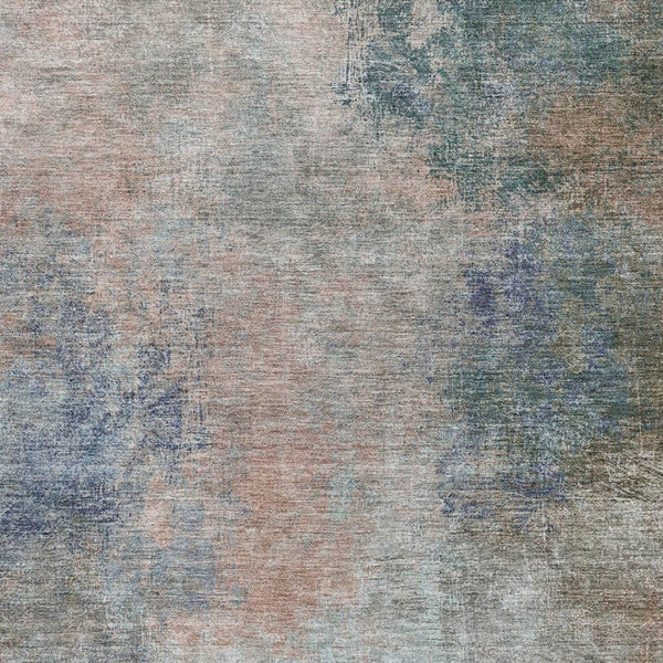 HomeRoots 8' Stylish Copper and Blue Abstract Washable Round Rug with UV Protection for Easy Care and Durability 710553