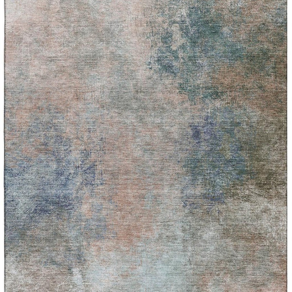 HomeRoots 8' Stylish Copper and Blue Abstract Washable Round Rug with UV Protection for Easy Care and Durability 710553