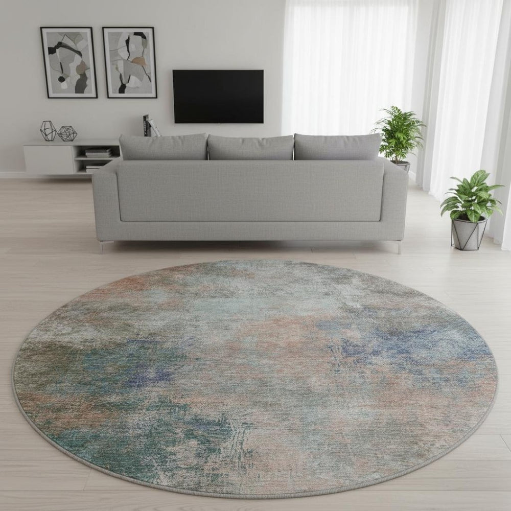 HomeRoots 8' X 10' Contemporary Copper and Blue Abstract Washable Area Rug with UV Protection for High-Traffic Spaces 710554