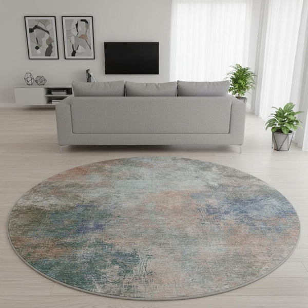 HomeRoots 8' X 10' Contemporary Copper and Blue Abstract Washable Area Rug with UV Protection for High-Traffic Spaces 710554