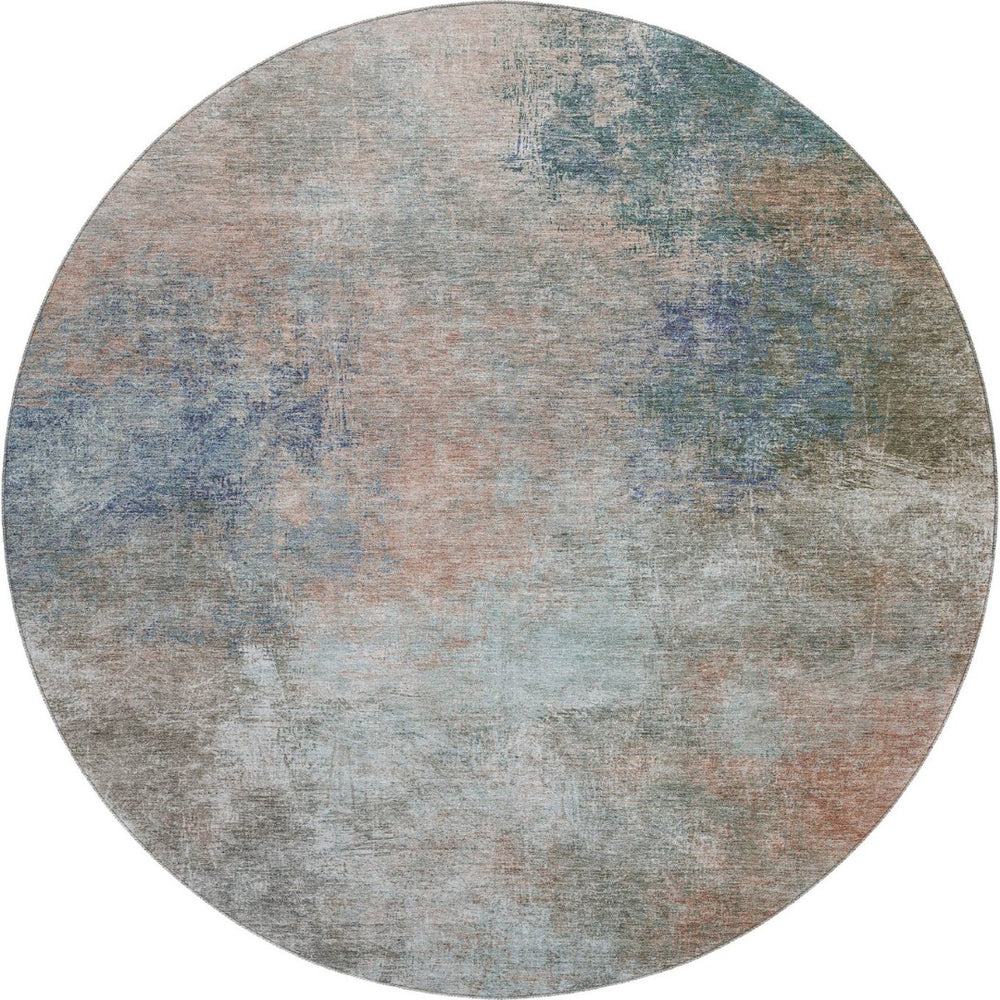 HomeRoots 8' X 10' Contemporary Copper and Blue Abstract Washable Area Rug with UV Protection for High-Traffic Spaces 710554
