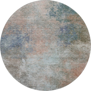 HomeRoots 8' X 10' Contemporary Copper and Blue Abstract Washable Area Rug with UV Protection for High-Traffic Spaces 710554