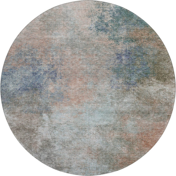 HomeRoots 8' X 10' Contemporary Copper and Blue Abstract Washable Area Rug with UV Protection for High-Traffic Spaces 710554