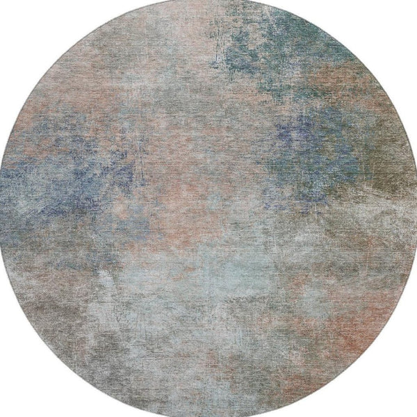 HomeRoots 8' X 10' Contemporary Copper and Blue Abstract Washable Area Rug with UV Protection for High-Traffic Spaces 710554