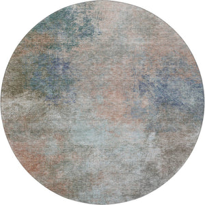 HomeRoots 8' X 10' Contemporary Copper and Blue Abstract Washable Area Rug with UV Protection for High-Traffic Spaces 710554