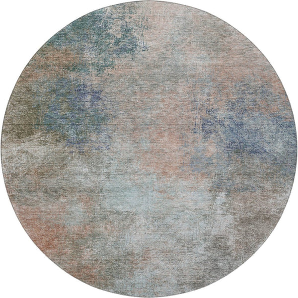 HomeRoots 8' X 10' Contemporary Copper and Blue Abstract Washable Area Rug with UV Protection for High-Traffic Spaces 710554