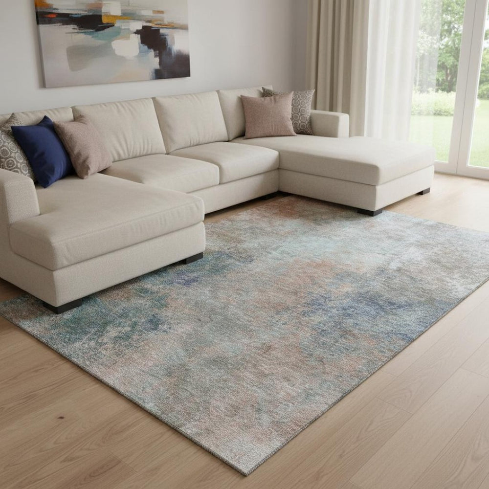 HomeRoots 9' X 12' Abstract Copper & Blue Washable Area Rug - Stain Resistant, UV Protected, Durable Design 710555
