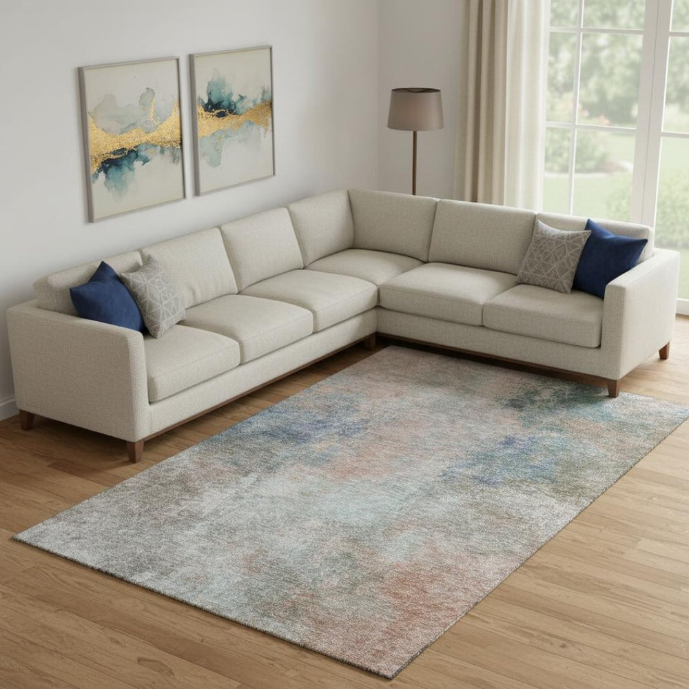 HomeRoots 10' X 14' Abstract Copper & Blue Washable Area Rug with UV Protection for Home & Patio Use 710556