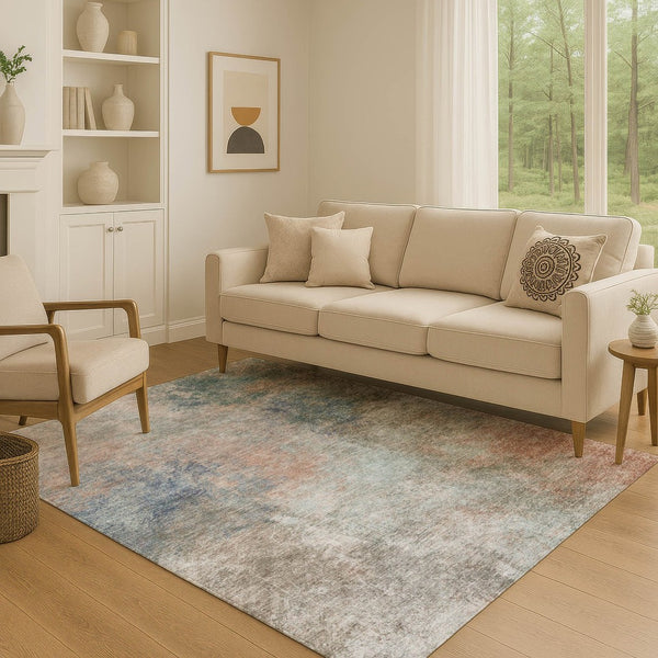 HomeRoots 10' X 14' Abstract Copper & Blue Washable Area Rug with UV Protection for Home & Patio Use 710556