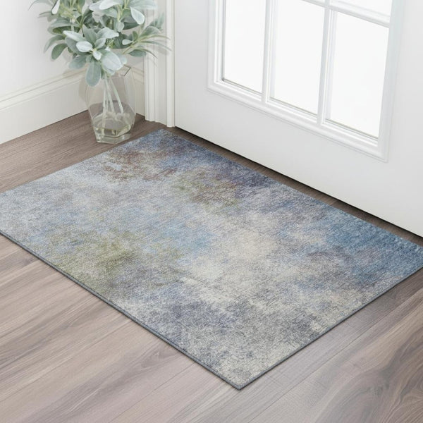 HomeRoots 5' X 8' Denim Blue and Brown Abstract Area Rug - Washable, Stain-Resistant, UV Protected Comfort 710558