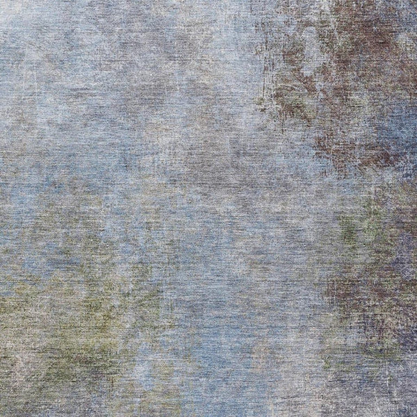 HomeRoots 8' Denim Blue & Brown Abstract Washable Round Rug - Durable, UV-Protected, Easy-Care Design for Any Room 710559