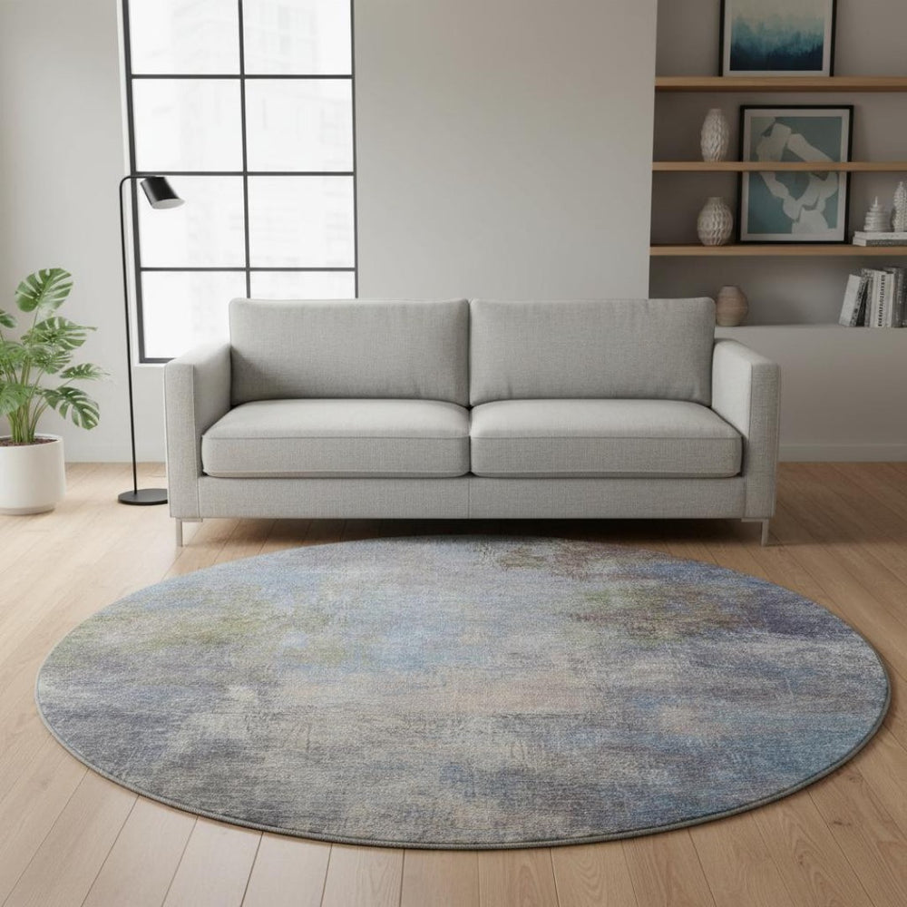 HomeRoots 8' X 10' Modern Denim Blue & Brown Abstract Area Rug – Washable, Stain Resistant, UV Protected! 710560