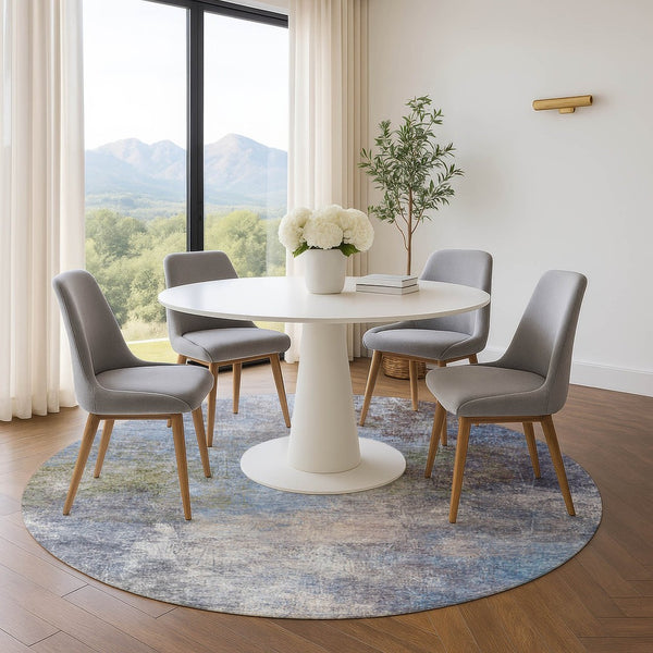 HomeRoots 8' X 10' Modern Denim Blue & Brown Abstract Area Rug – Washable, Stain Resistant, UV Protected! 710560