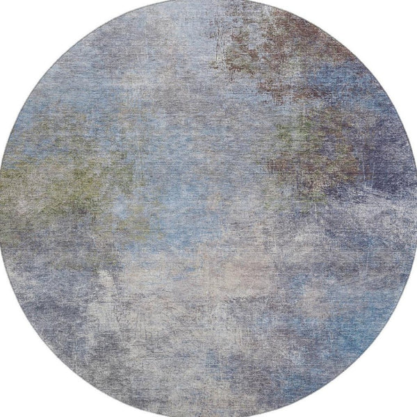 HomeRoots 8' X 10' Modern Denim Blue & Brown Abstract Area Rug – Washable, Stain Resistant, UV Protected! 710560