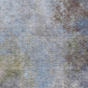 HomeRoots 9' X 12' Denim Blue & Brown Abstract Area Rug - Washable, UV-Protected, Durable for Active Homes! 710561
