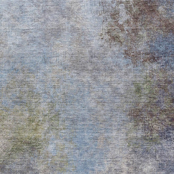 HomeRoots 9' X 12' Denim Blue & Brown Abstract Area Rug - Washable, UV-Protected, Durable for Active Homes! 710561
