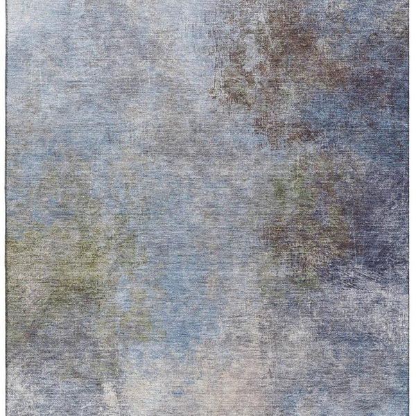 HomeRoots 9' X 12' Denim Blue & Brown Abstract Area Rug - Washable, UV-Protected, Durable for Active Homes! 710561