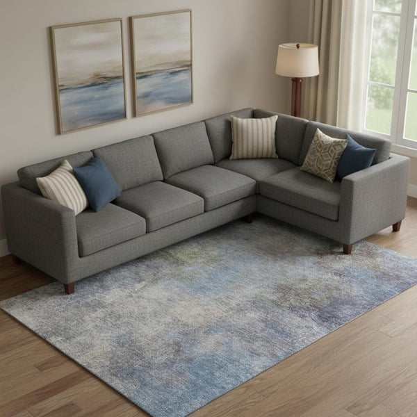 HomeRoots 10' X 14' Denim Blue & Brown Abstract Washable Area Rug - UV Protected, Durable, Non-Slip Design 710562