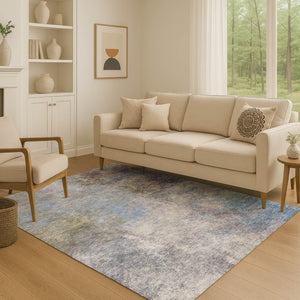 HomeRoots 10' X 14' Denim Blue & Brown Abstract Washable Area Rug - UV Protected, Durable, Non-Slip Design 710562