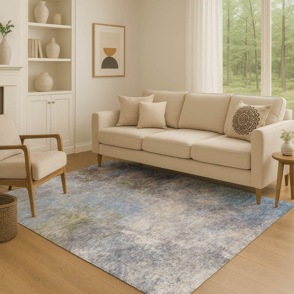 HomeRoots 10' X 14' Denim Blue & Brown Abstract Washable Area Rug - UV Protected, Durable, Non-Slip Design 710562